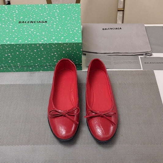 RHINESTONE BALLET FLATS WITH BOW IN RED WAX-OIL SHEEPSKIN - 34