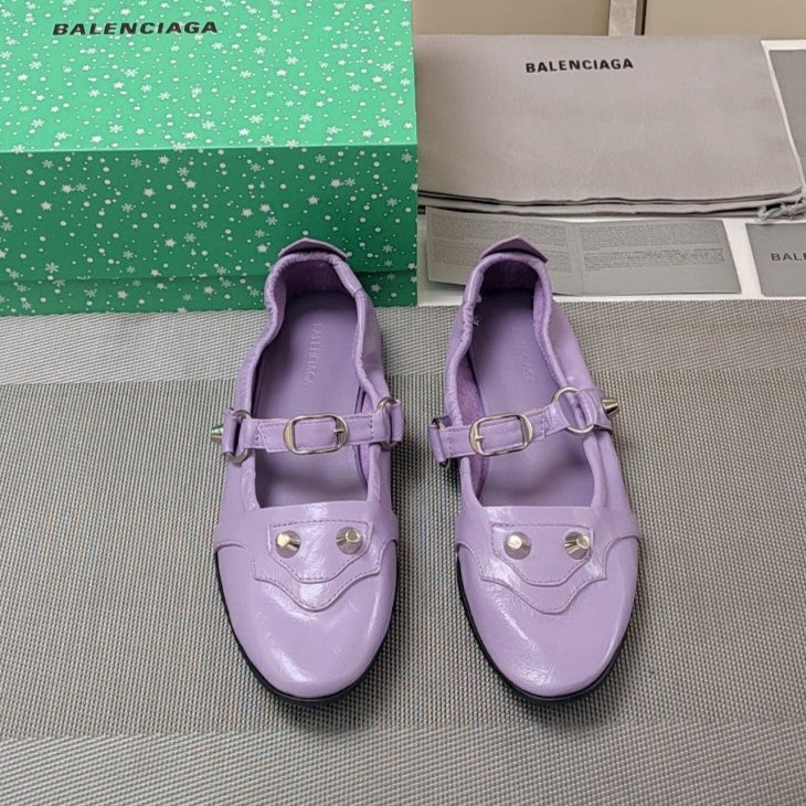 STUDDED MARY JANE FLATS IN LAVENDER SHINY LAMBSKIN - 34