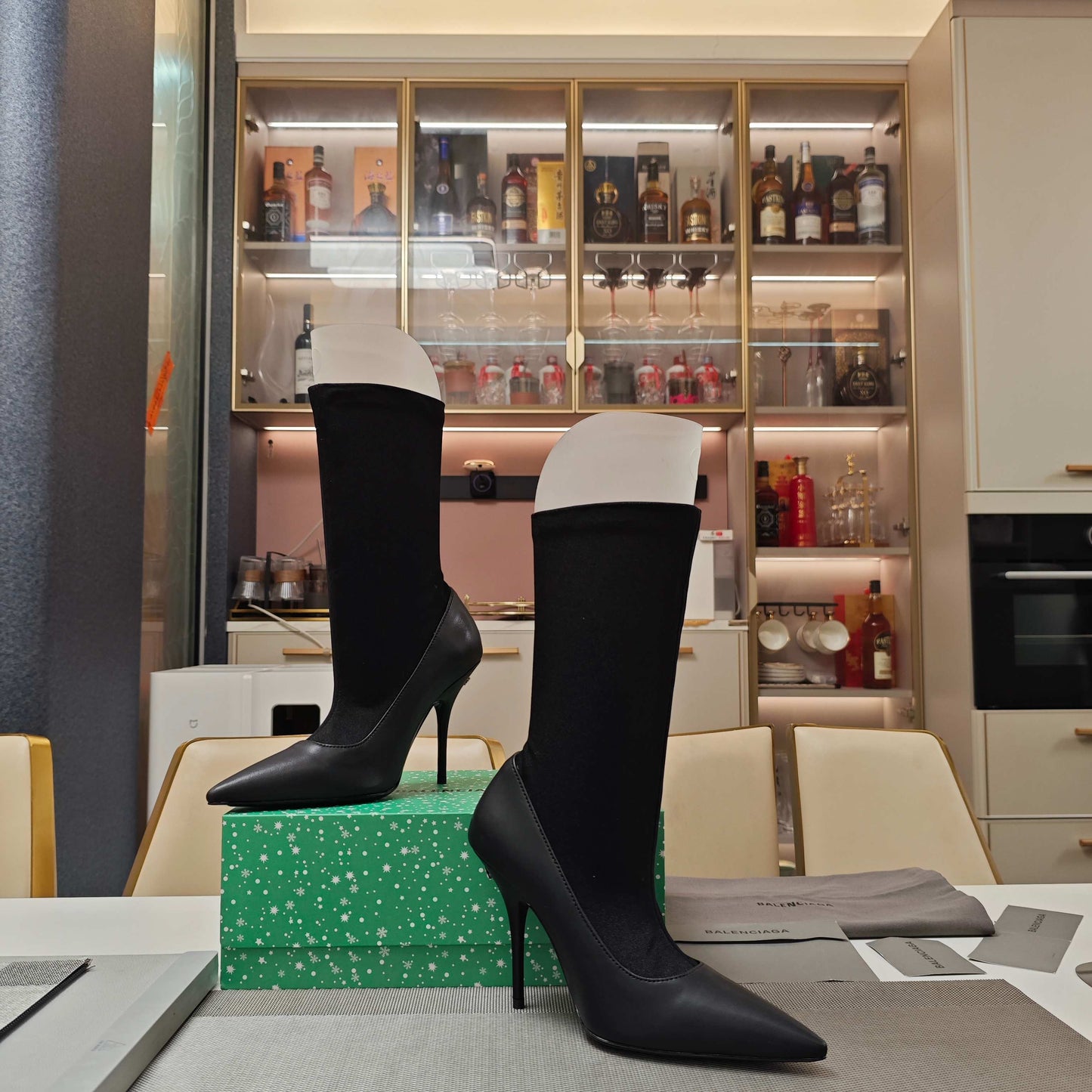 BALENCIAGA 25S POINTED-TOE HIGH HEELS 90 MM IN BLACK FABRIC AND CALFSKIN STYLE 4 - 35