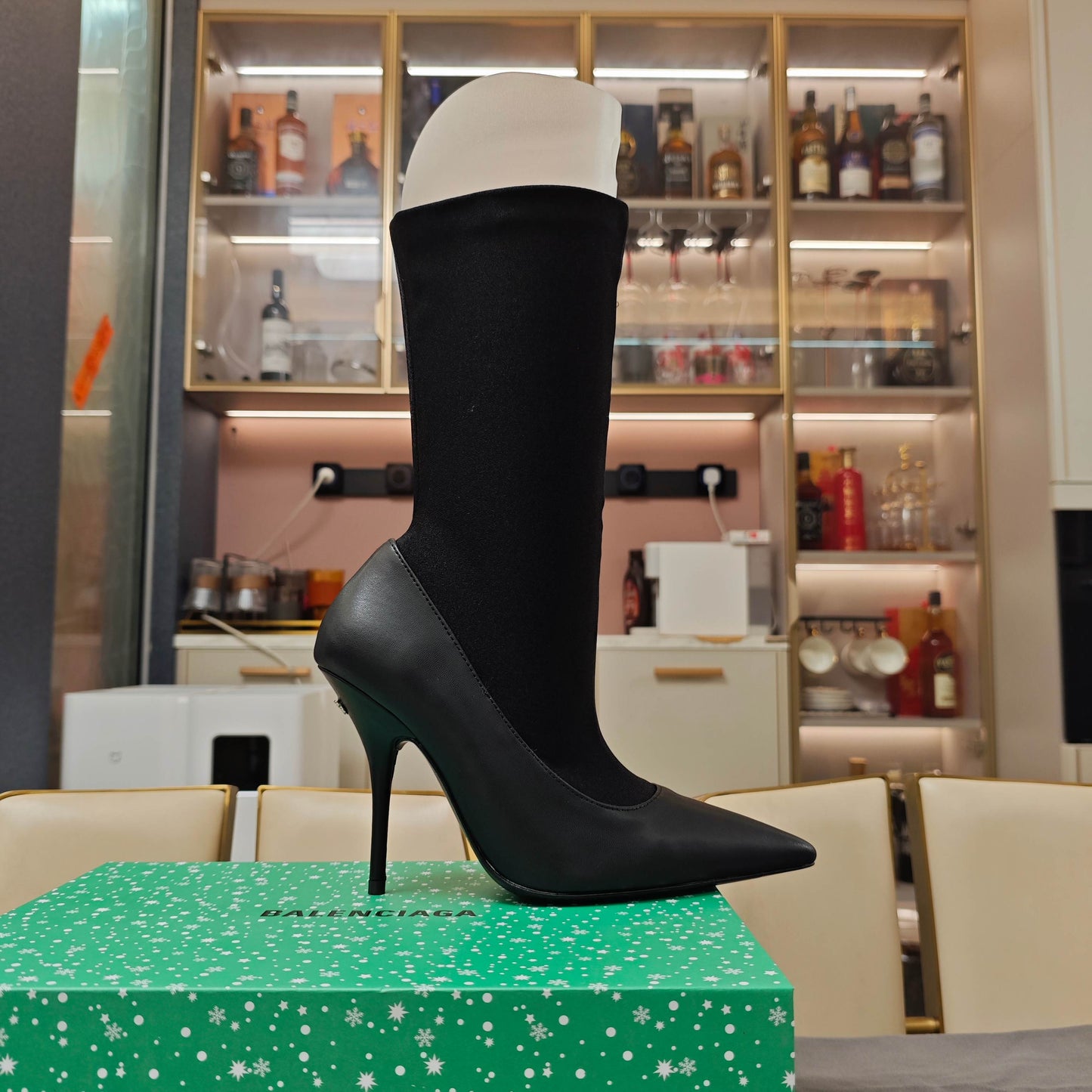 BALENCIAGA 25S POINTED-TOE HIGH HEELS 90 MM IN BLACK FABRIC AND CALFSKIN STYLE 4 - 35