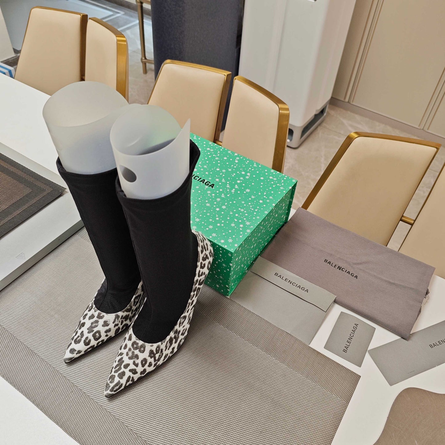 BALENCIAGA 25S POINTED-TOE HIGH HEELS 90 MM IN BLACK FABRIC AND LEOPARD PRINT CALFSKIN STYLE 3 - 35