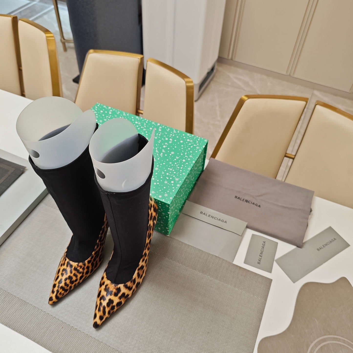 BALENCIAGA 25S POINTED-TOE HIGH HEELS 90 MM IN BLACK FABRIC AND LEOPARD PRINT CALFSKIN STYLE 2 - 35