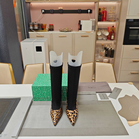 BALENCIAGA 25S POINTED-TOE HIGH HEELS 90 MM IN BLACK FABRIC AND LEOPARD PRINT CALFSKIN STYLE 2 - 35