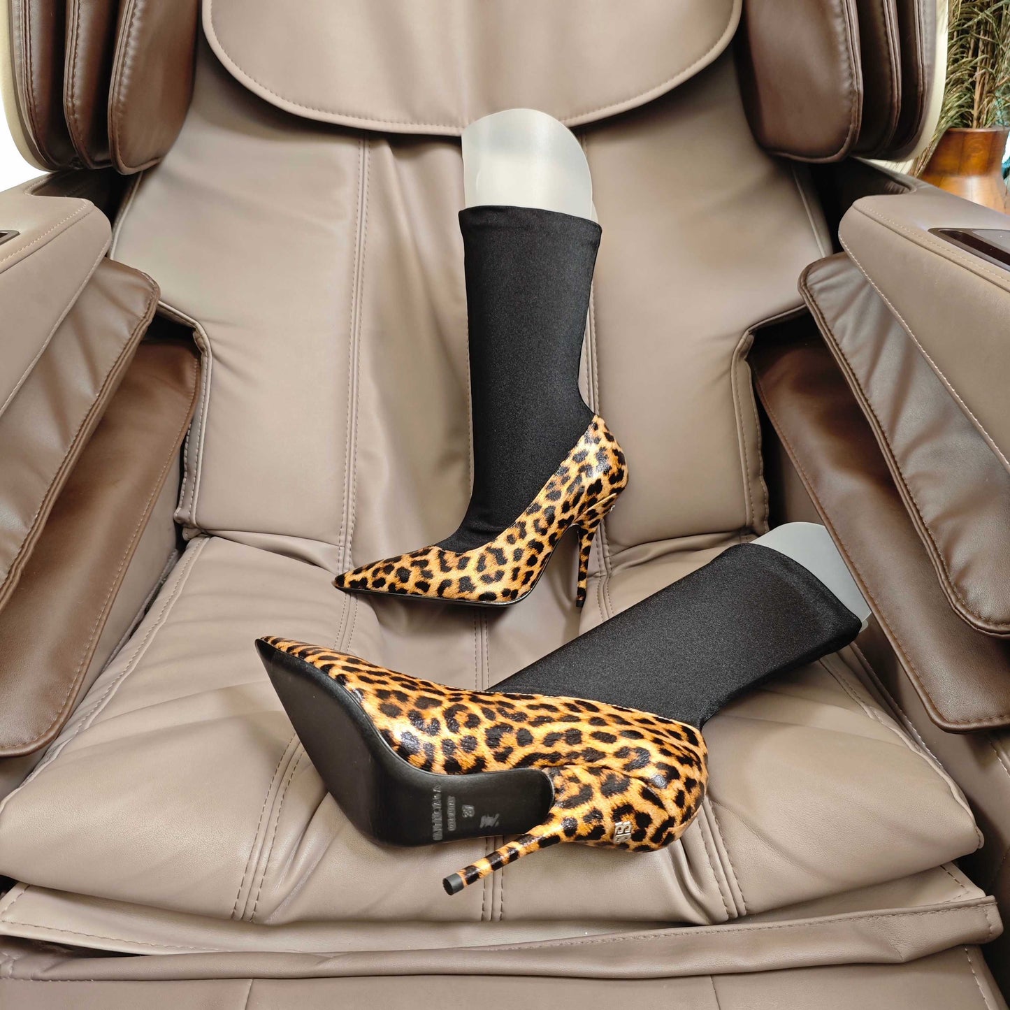 BALENCIAGA 25S POINTED-TOE HIGH HEELS 90 MM IN BLACK FABRIC AND LEOPARD PRINT CALFSKIN STYLE 2 - 35