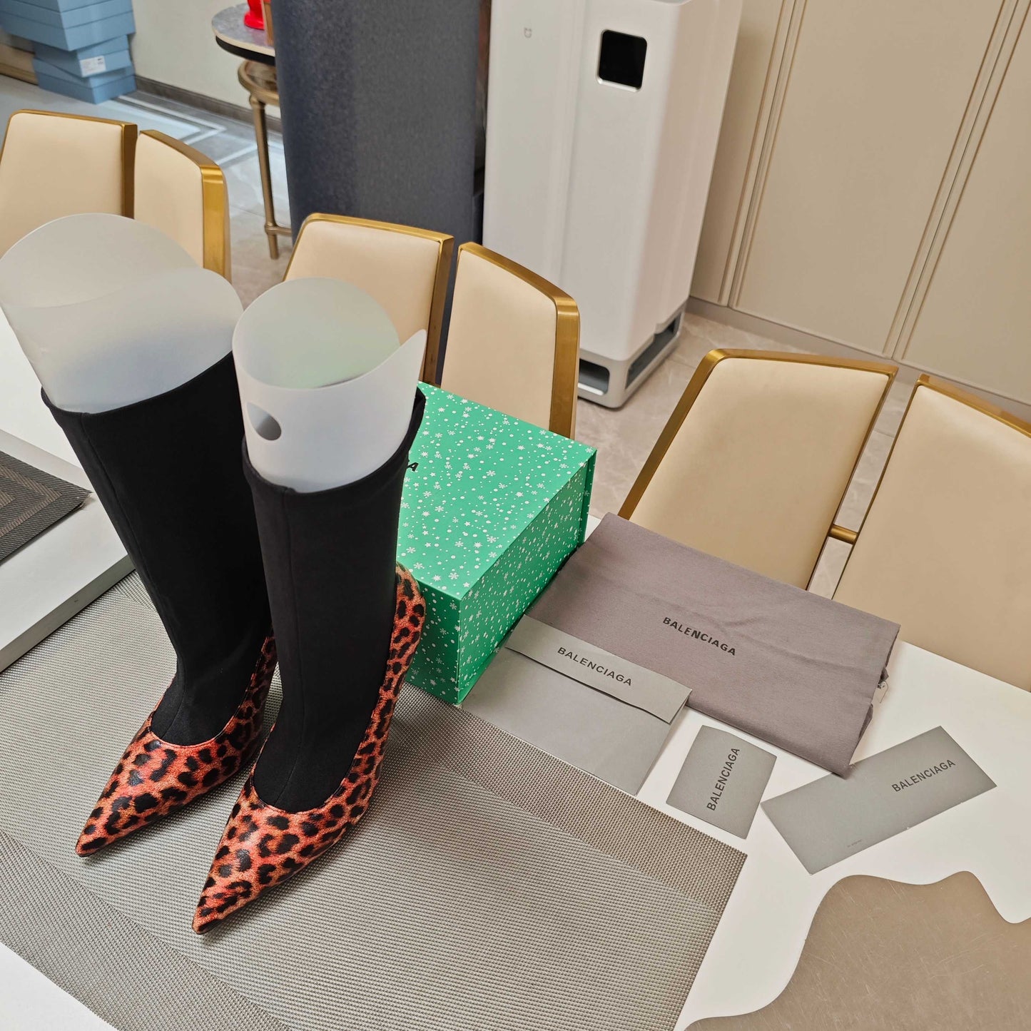 BALENCIAGA 25S POINTED-TOE HIGH HEELS 90 MM IN BLACK FABRIC AND LEOPARD PRINT CALFSKIN STYLE 1 - 35