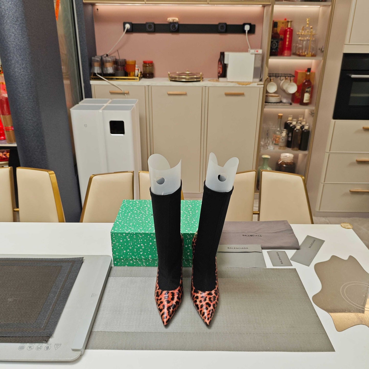 BALENCIAGA 25S POINTED-TOE HIGH HEELS 90 MM IN BLACK FABRIC AND LEOPARD PRINT CALFSKIN STYLE 1 - 35