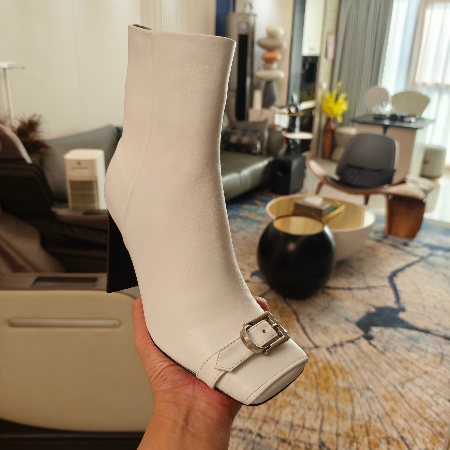 BALENCIAGA 25S BEL AIR BOOTS 115 MM IN WHITE CALFSKIN WITH SILVER HARDWARE - 34