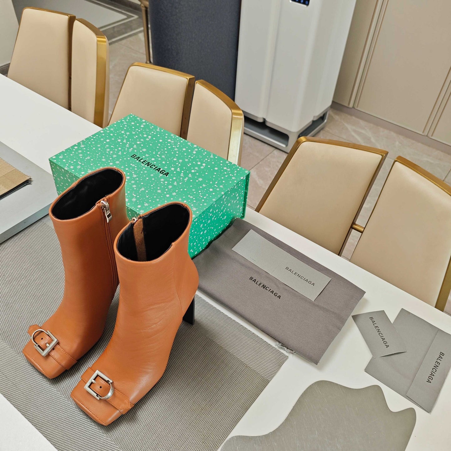BALENCIAGA 25S BEL AIR BOOTS 115 MM IN DARK ORANGE CALFSKIN WITH SILVER HARDWARE - 34