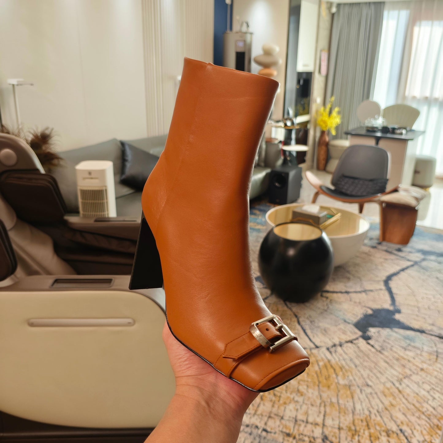 BALENCIAGA 25S BEL AIR BOOTS 115 MM IN DARK ORANGE CALFSKIN WITH SILVER HARDWARE - 34