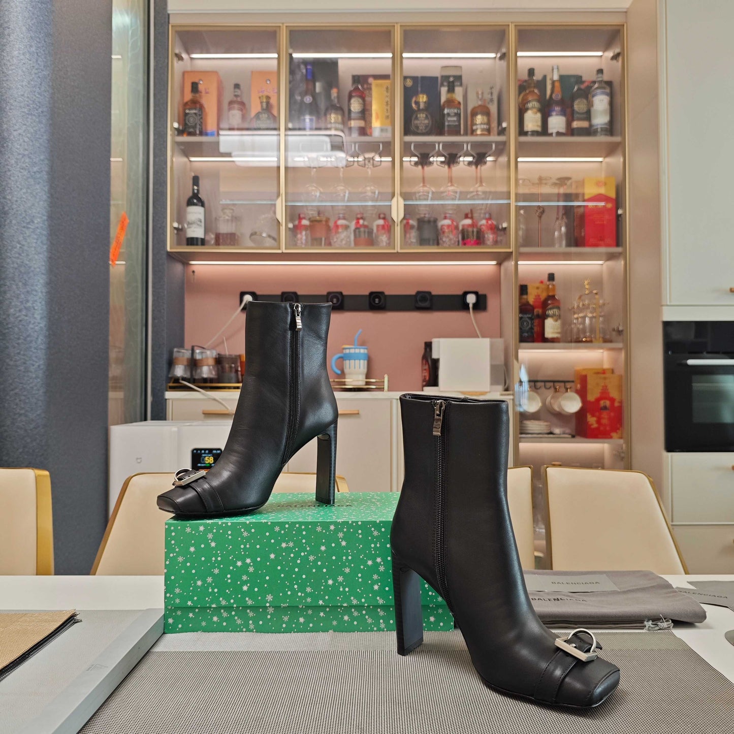 BALENCIAGA 25S BEL AIR BOOTS 115 MM IN BLACK CALFSKIN WITH SILVER HARDWARE - 34