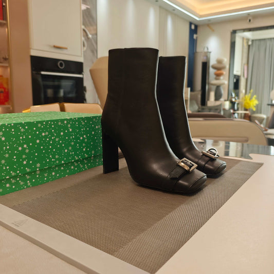 BALENCIAGA 25S BEL AIR BOOTS 115 MM IN BLACK CALFSKIN WITH SILVER HARDWARE - 34