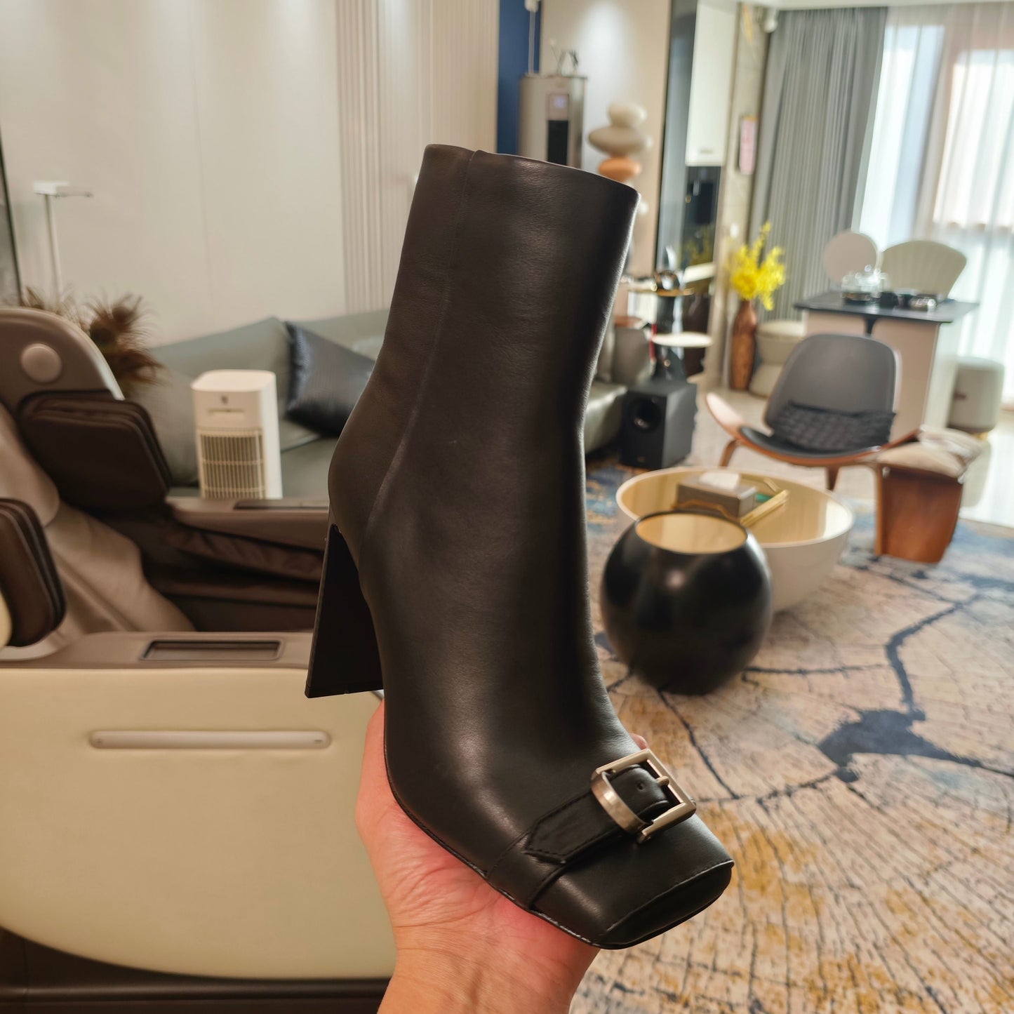 BALENCIAGA 25S BEL AIR BOOTS 115 MM IN BLACK CALFSKIN WITH SILVER HARDWARE - 34