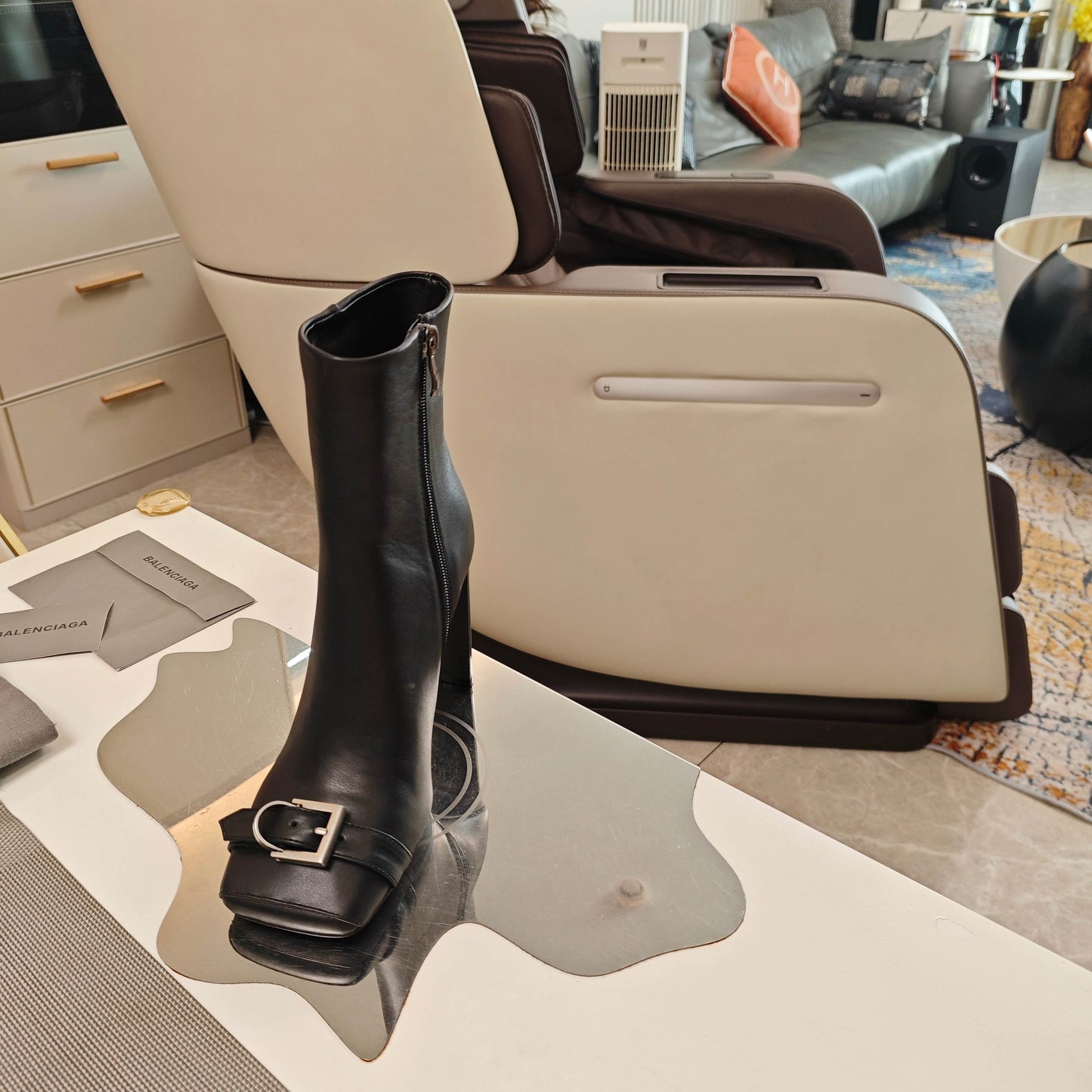 BALENCIAGA 25S BEL AIR BOOTS 115 MM IN BLACK CALFSKIN WITH SILVER HARDWARE - 34