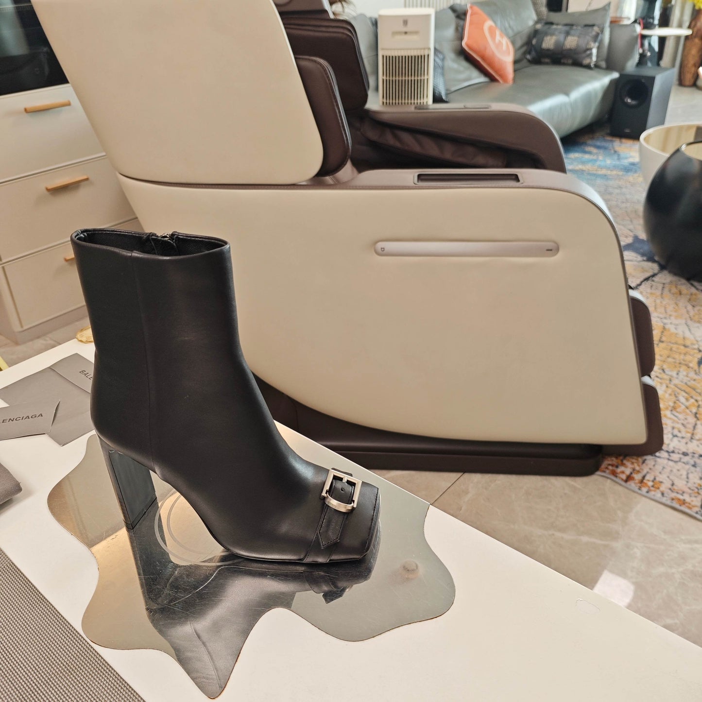 BALENCIAGA 25S BEL AIR BOOTS 115 MM IN BLACK CALFSKIN WITH SILVER HARDWARE - 34