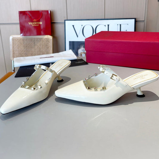 ROCKSTUD CAGED MULES 5 CM IN WHITE CALFSKIN - 34