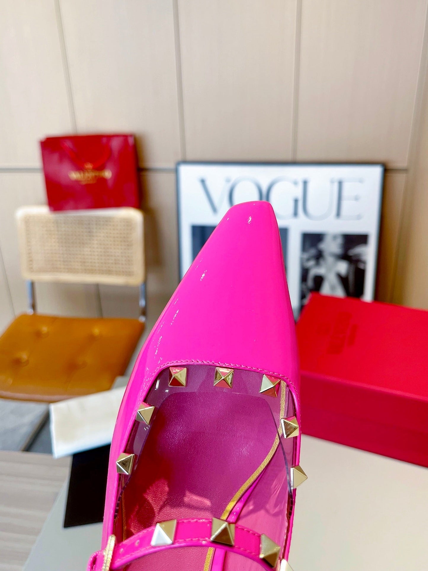 ROCKSTUD CAGED MULES 5 CM IN DEEP PINK CALFSKIN - 34
