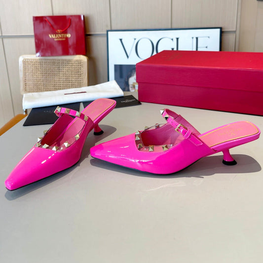 ROCKSTUD CAGED MULES 5 CM IN DEEP PINK CALFSKIN - 34