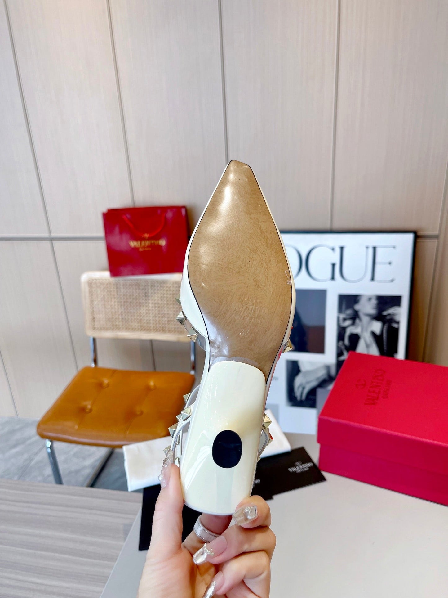 ROCKSTUD CAGED SLINGBACKS 5 CM IN WHITE CALFSKIN - 34