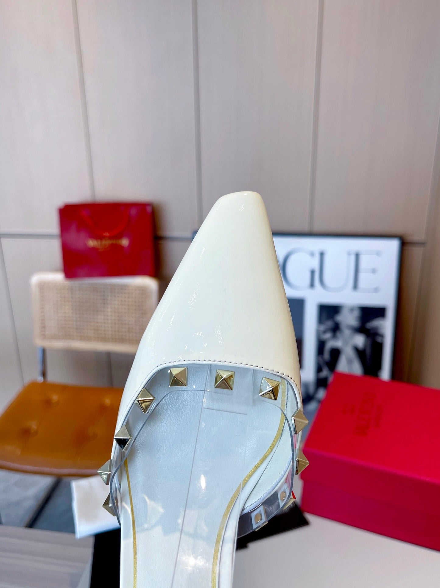 ROCKSTUD CAGED SLINGBACKS 5 CM IN WHITE CALFSKIN - 34