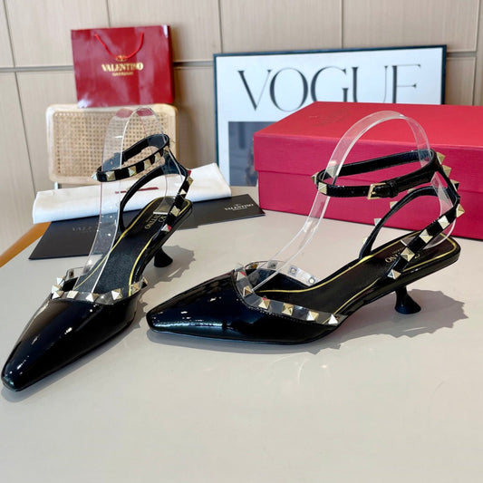 ROCKSTUD CAGED SLINGBACKS 5 CM IN BLACK CALFSKIN - 34
