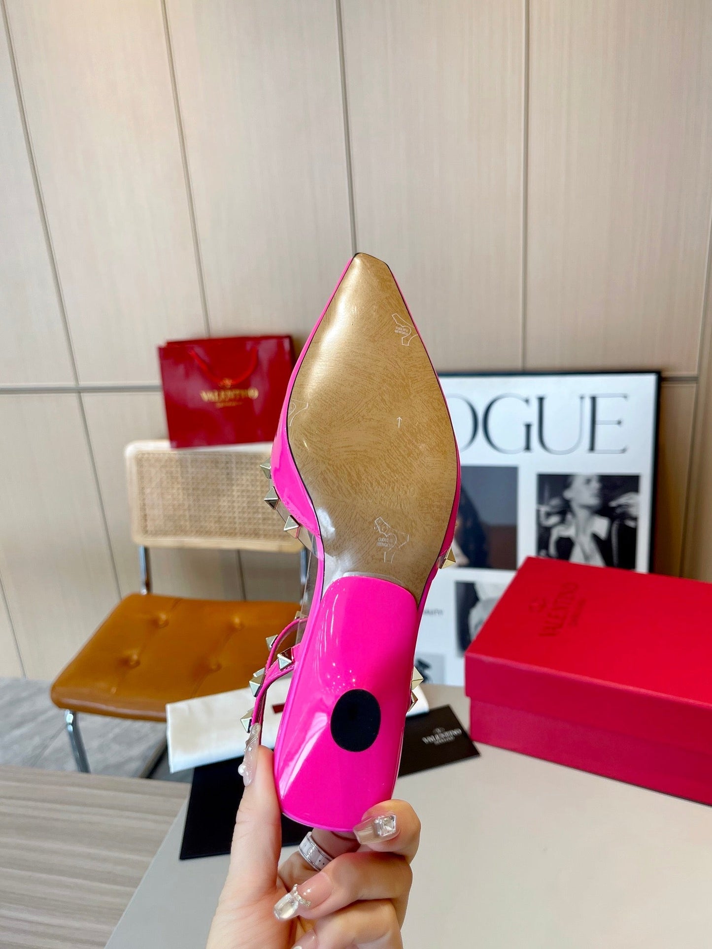 ROCKSTUD CAGED SLINGBACKS 5 CM IN DEEP PINK CALFSKIN - 34