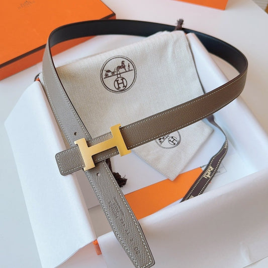 MINI H BELT BUCKLE & REVERSIBLE CAMEL BROWN LEATHER STRAP 24 MM GOLD HARDWARE - 30