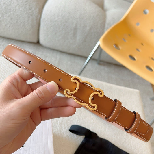 BELT 25MM TRIOMPHE LOGO CUT-OUT IN BROWN SMOOTH CALFSKIN WITH GOLD BUCKLE - 30