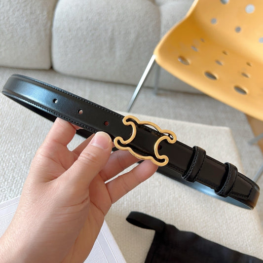 CELINE 25S TRIOMPHE BELT 25MM IN BLACK CALFSKIN GOLD HARDWARE 585790 - 26 - 28