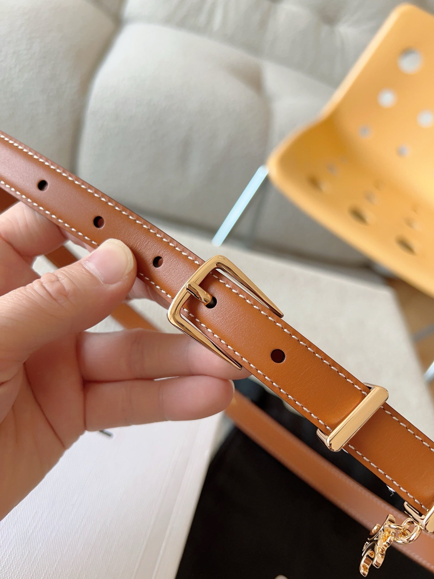 CL BELT 18MM IN BROWN TAURILLON CALFSKIN GOLD BUCKLE - 30