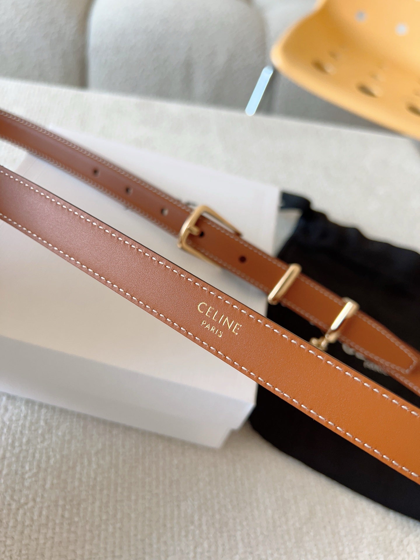 CL BELT 18MM IN BROWN TAURILLON CALFSKIN GOLD BUCKLE - 30