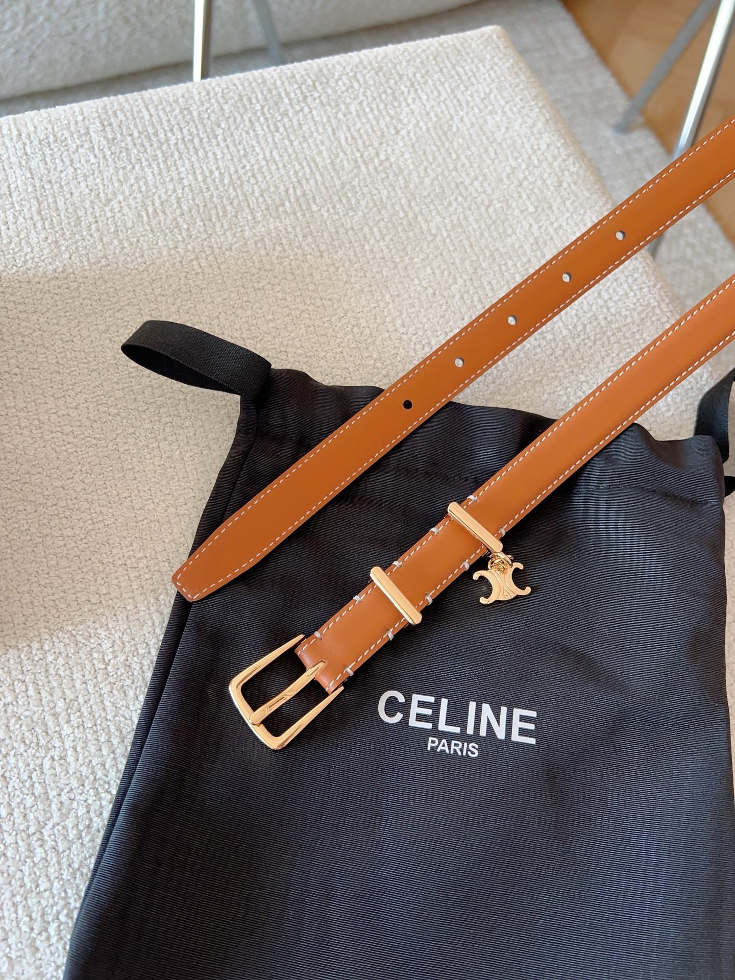 CL BELT 18MM IN BROWN TAURILLON CALFSKIN GOLD BUCKLE - 30