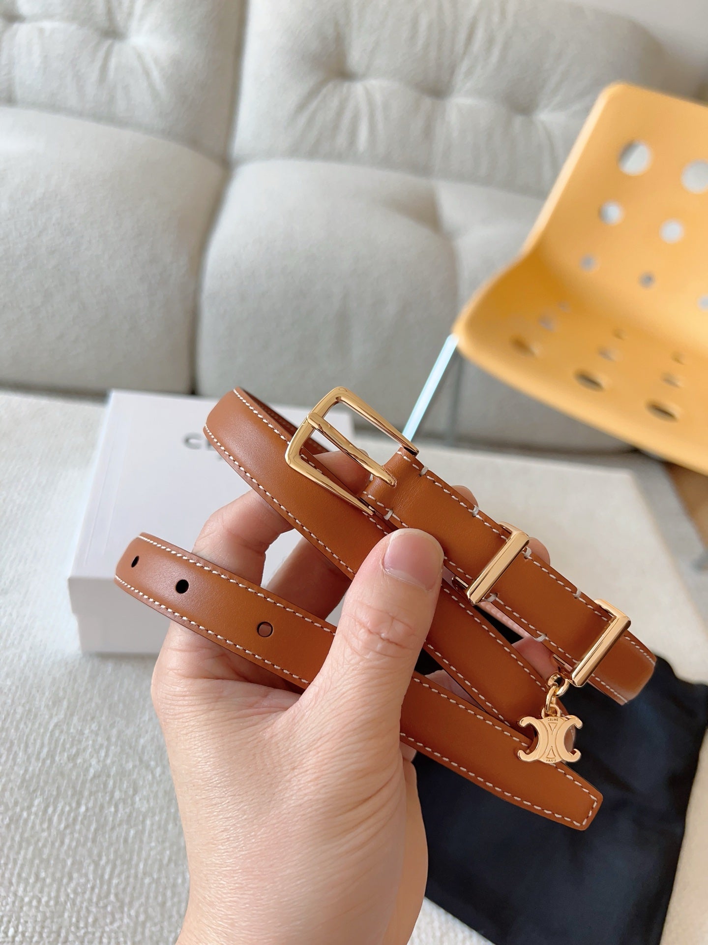 CL BELT 18MM IN BROWN TAURILLON CALFSKIN GOLD BUCKLE - 30
