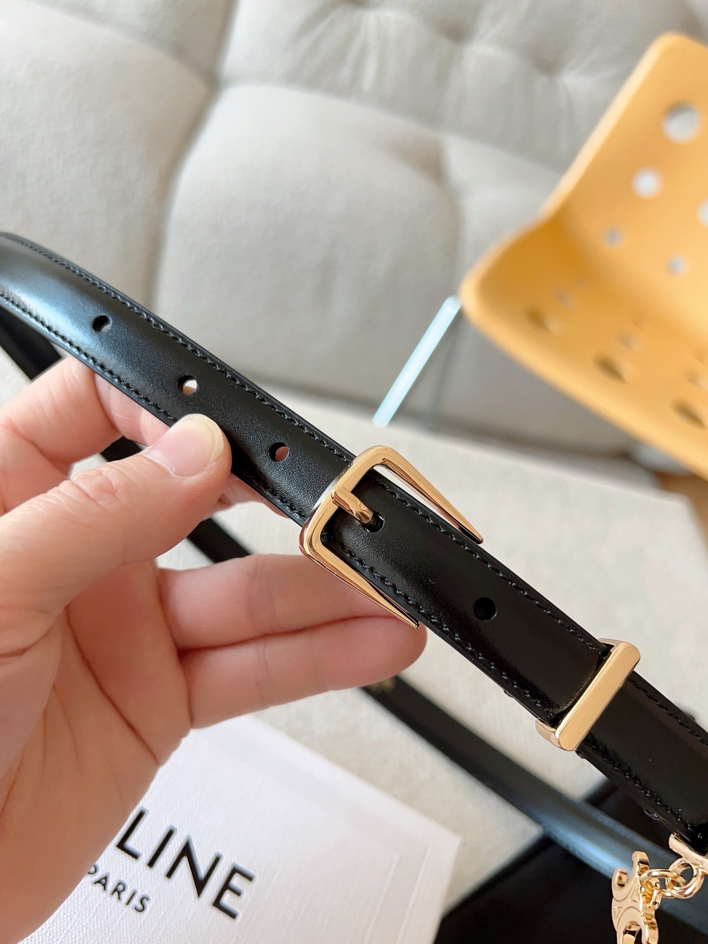 CL BELT 18MM IN BLACK TAURILLON GLOSSY CALFSKIN GOLD BUCKLE - 30