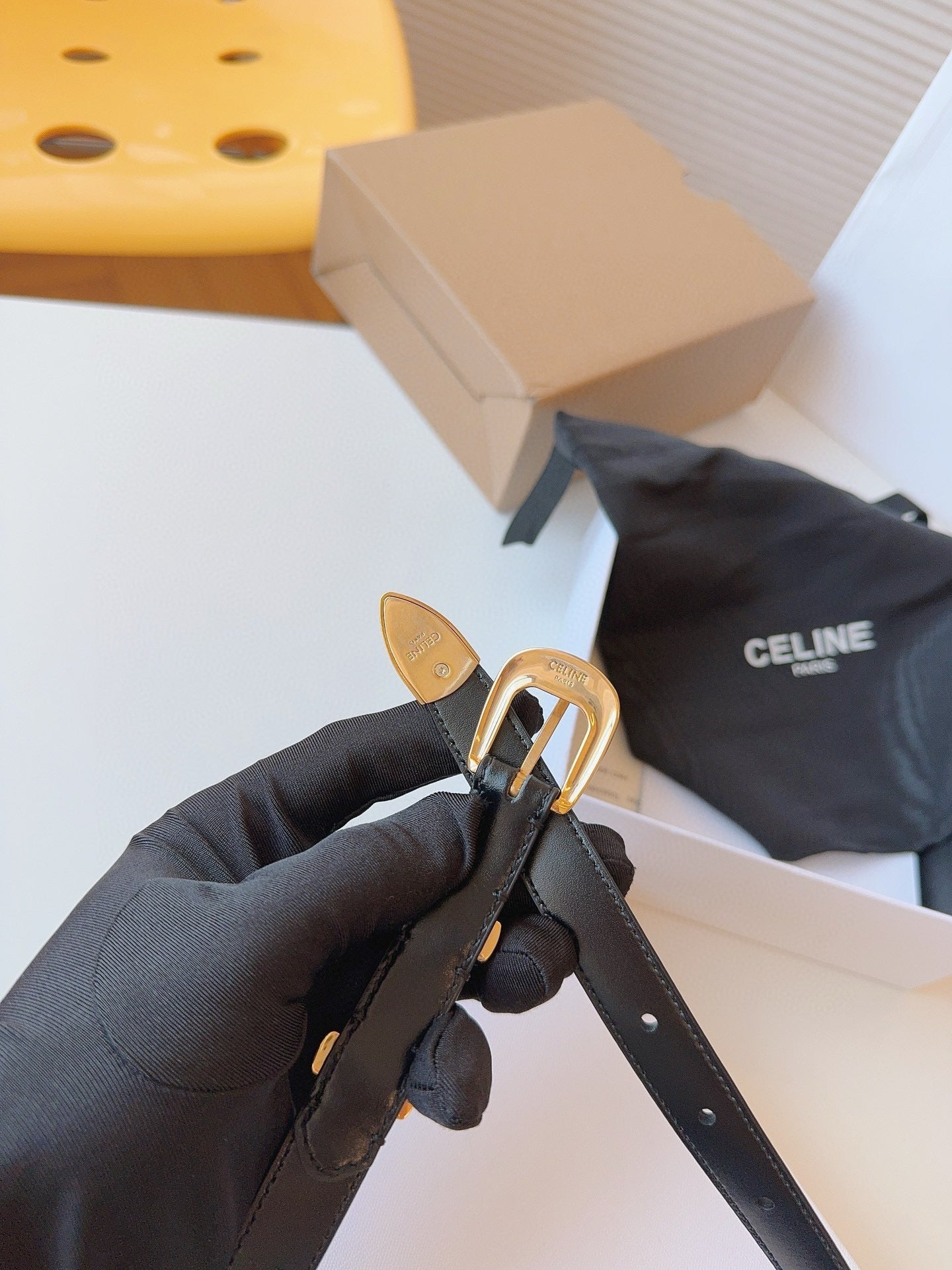 CELINE 25S SMALL 18MM WESTERN BELT IN BLACK CALFSKIN 566640 - 26 - 28