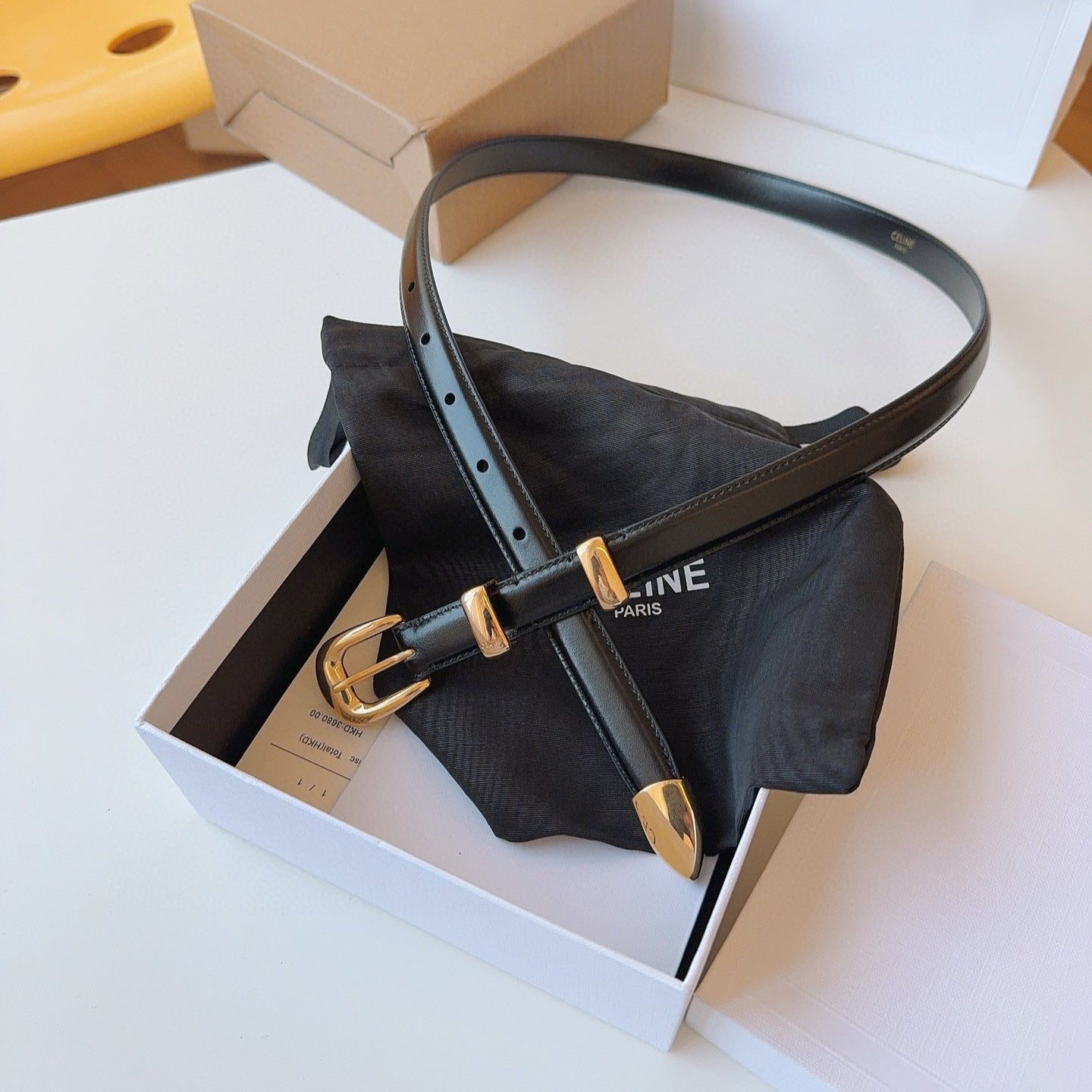 CELINE 25S SMALL 18MM WESTERN BELT IN BLACK CALFSKIN 566640 - 26 - 28