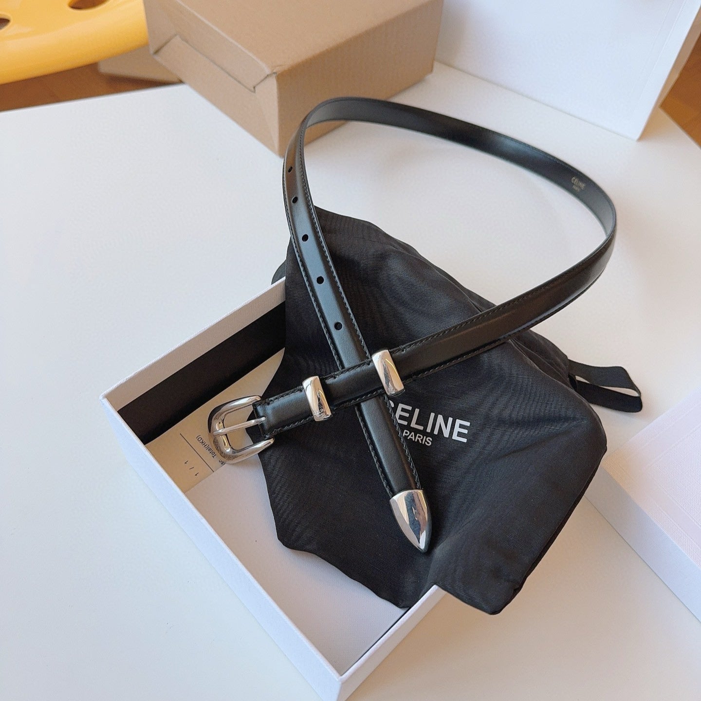 CELINE 25S SMALL 18MM WESTERN BELT IN BLACK CALFSKIN 566641 - 26 - 28