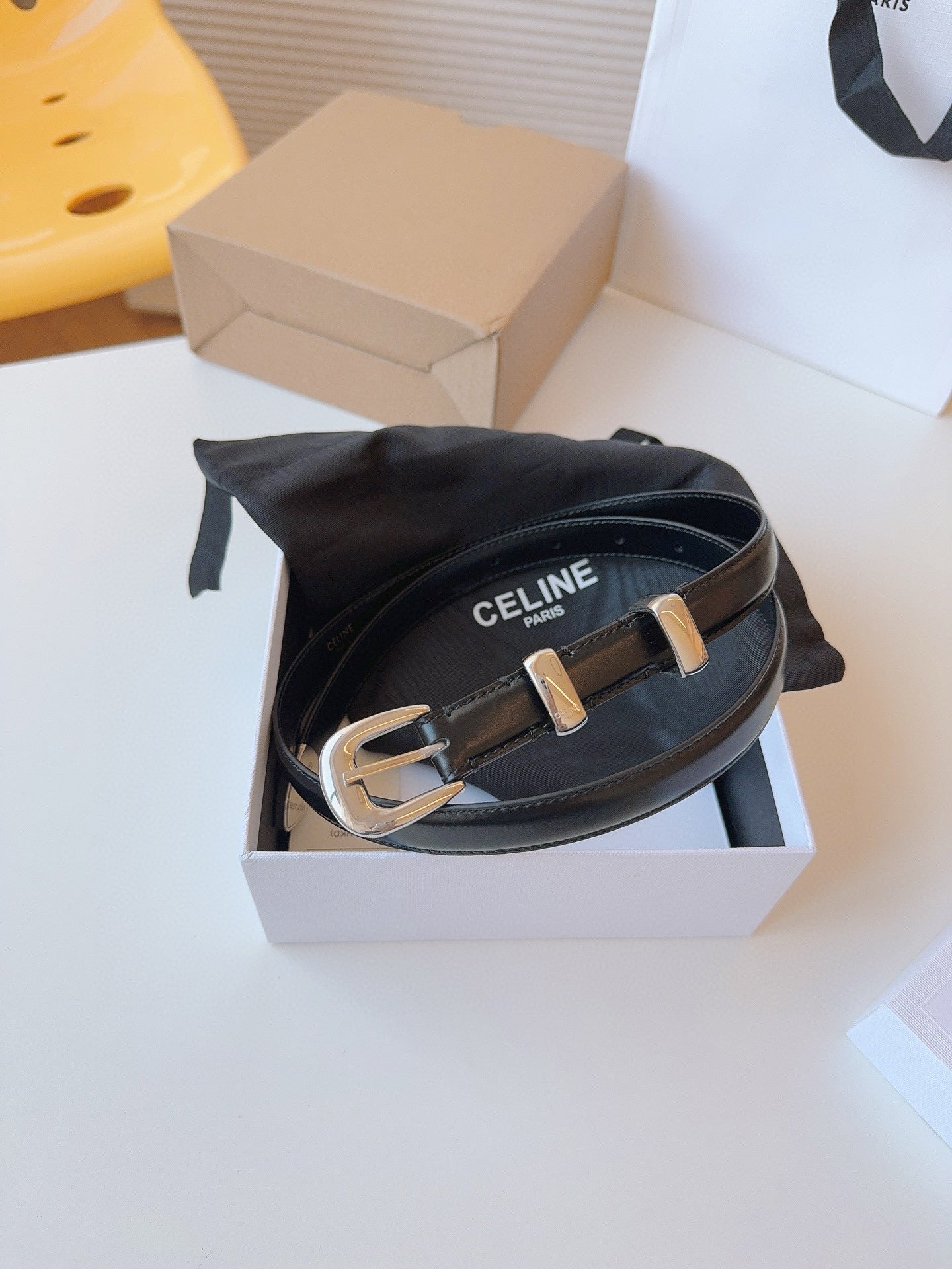 CELINE 25S SMALL 18MM WESTERN BELT IN BLACK CALFSKIN 566641 - 26 - 28
