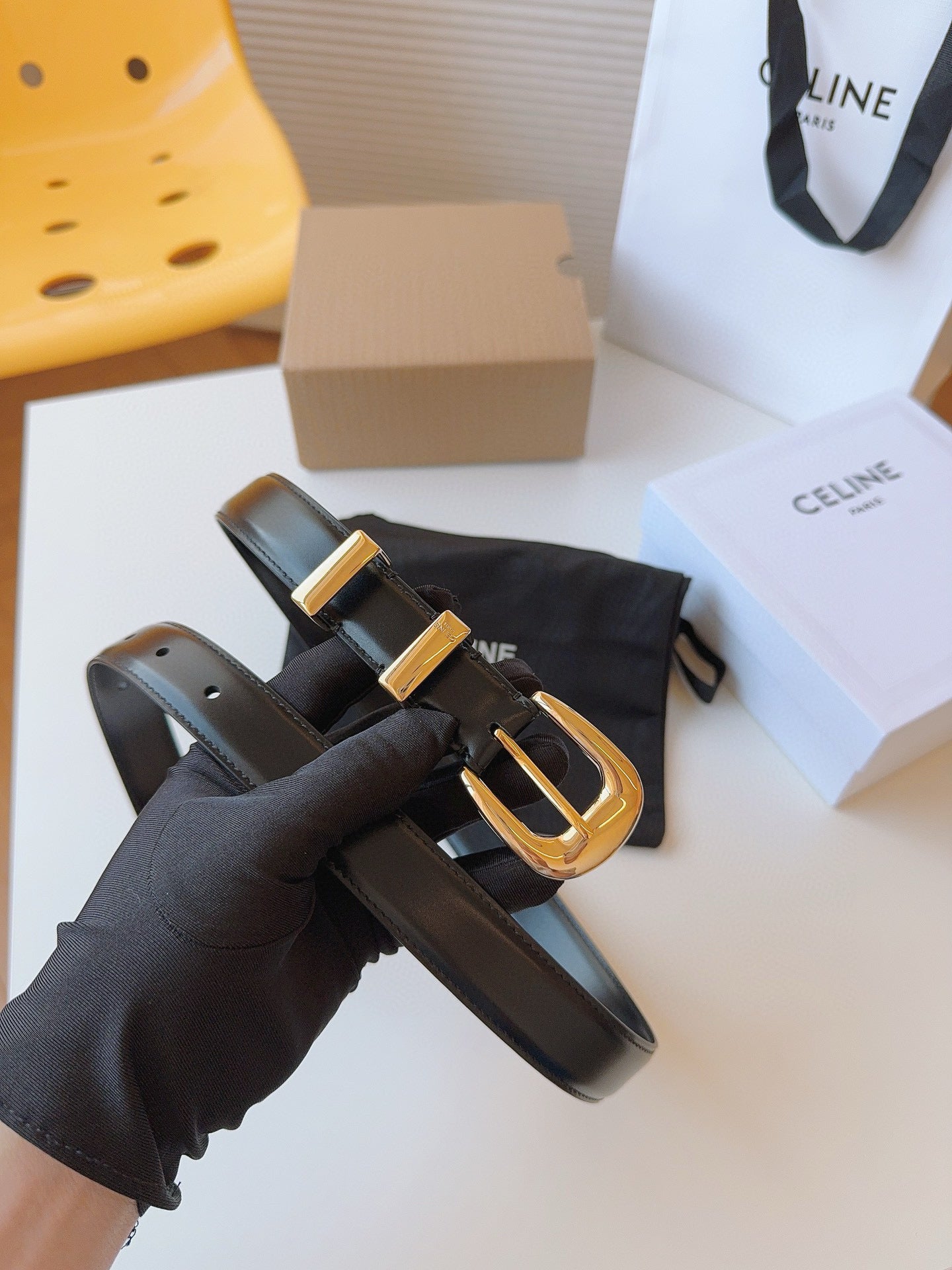 CELINE 25S SMALL 25MM WESTERN BELT IN BLACK CALFSKIN 566638 - 26 - 28