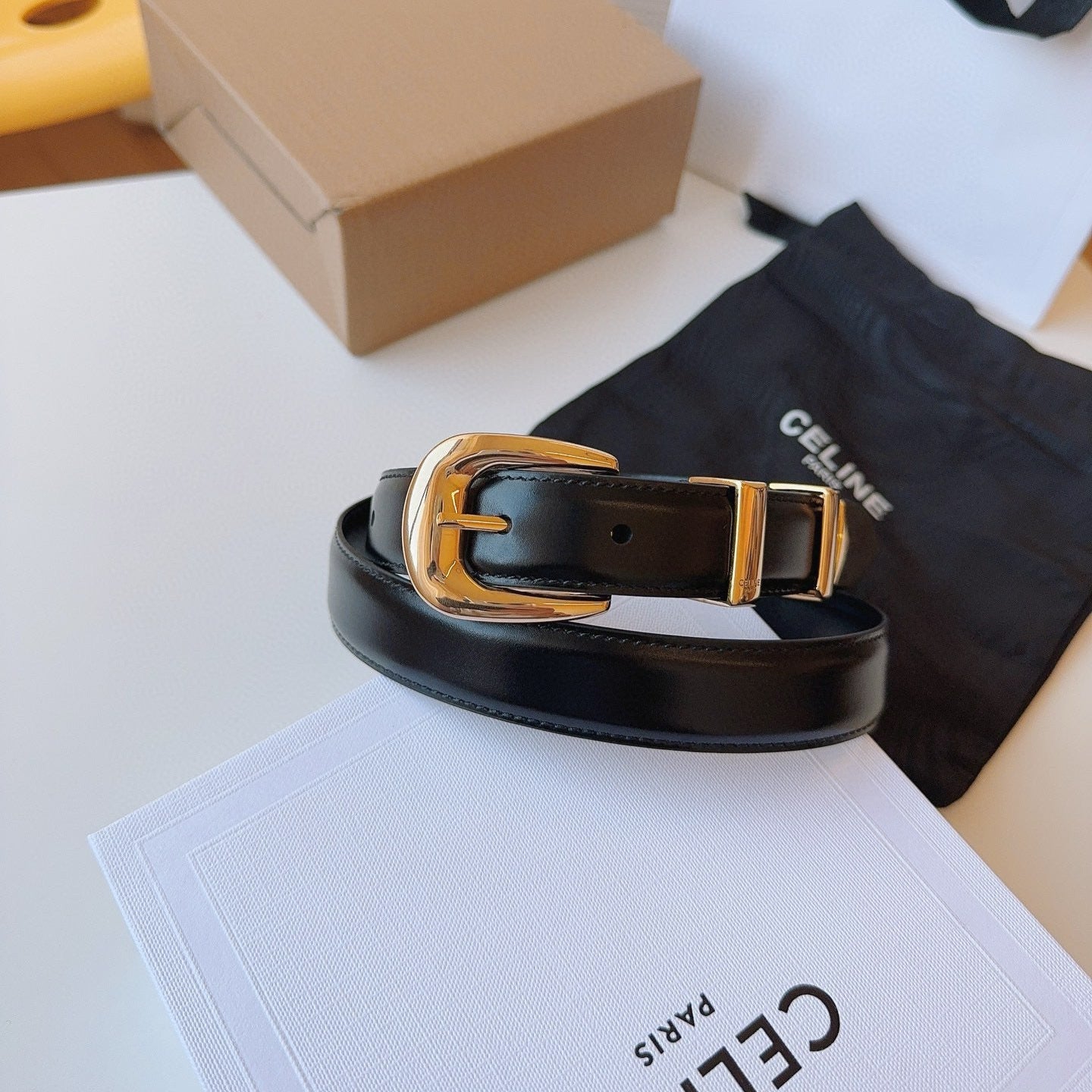 CELINE 25S SMALL 25MM WESTERN BELT IN BLACK CALFSKIN 566638 - 26 - 28