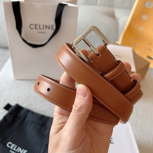 CELINE 25S BELT 25MM IN BROWN CALFSKIN SILVER HARDWARE 561793 - 26 - 28