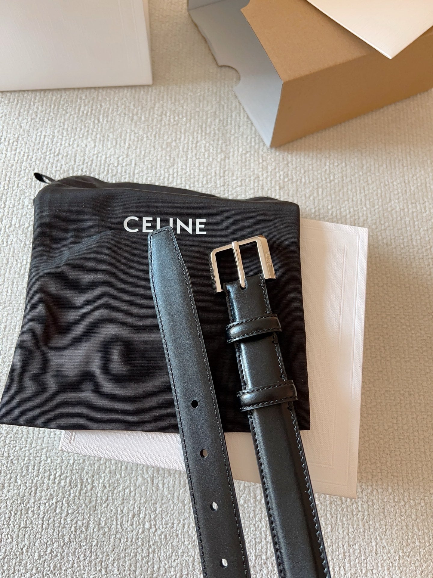 CELINE 25S BELT 25MM IN BLACK CALFSKIN SILVER HARDWARE 561795 - 26 - 28