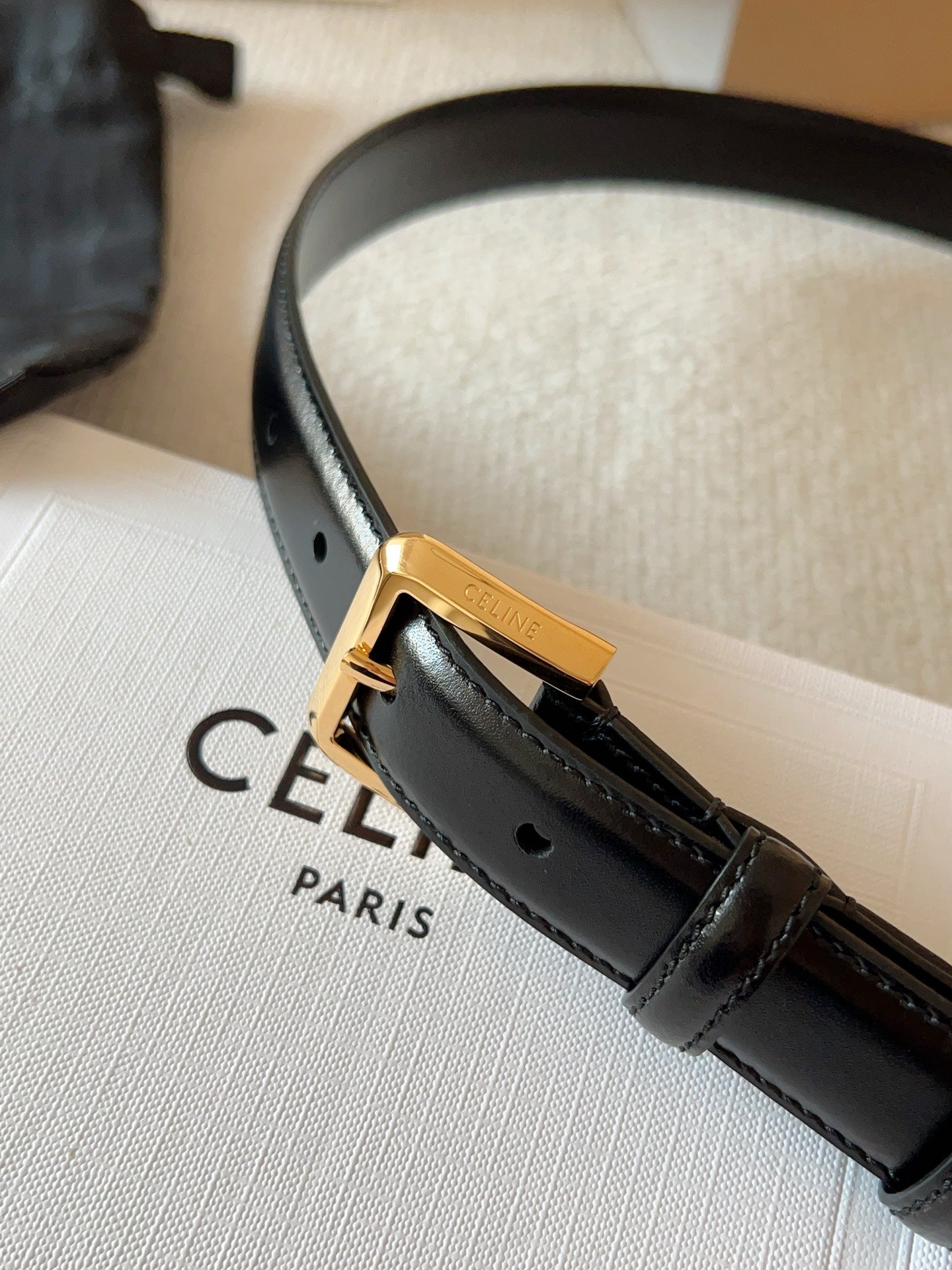 CELINE 25S BELT 25MM IN BLACK CALFSKIN GOLD HARDWARE 561796 - 26 - 28