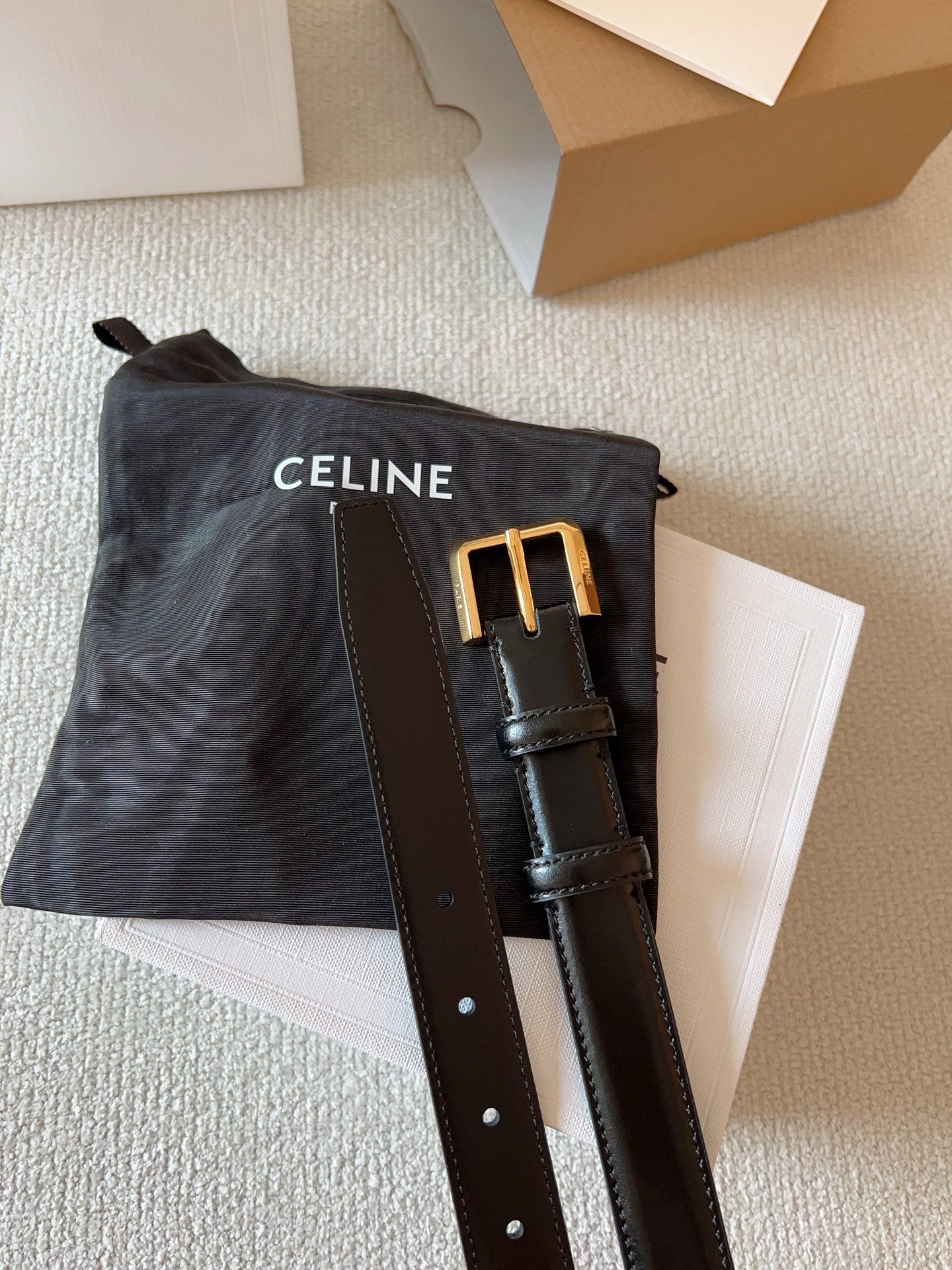 CELINE 25S BELT 25MM IN BLACK CALFSKIN GOLD HARDWARE 561796 - 26 - 28