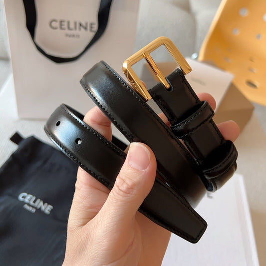 CELINE 25S BELT 25MM IN BLACK CALFSKIN GOLD HARDWARE 561796 - 26 - 28