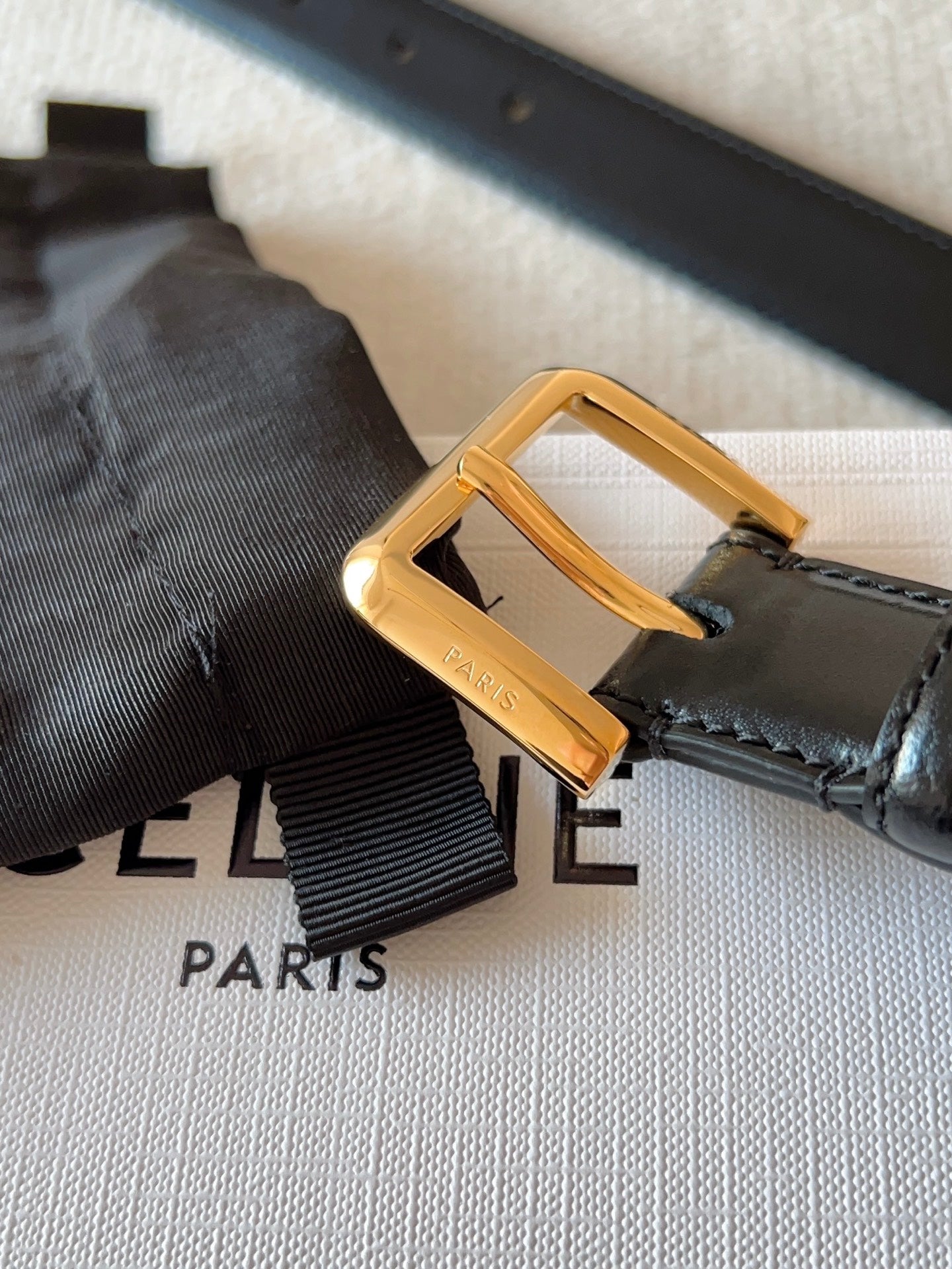 CELINE 25S BELT 25MM IN BLACK CALFSKIN GOLD HARDWARE 561796 - 26 - 28