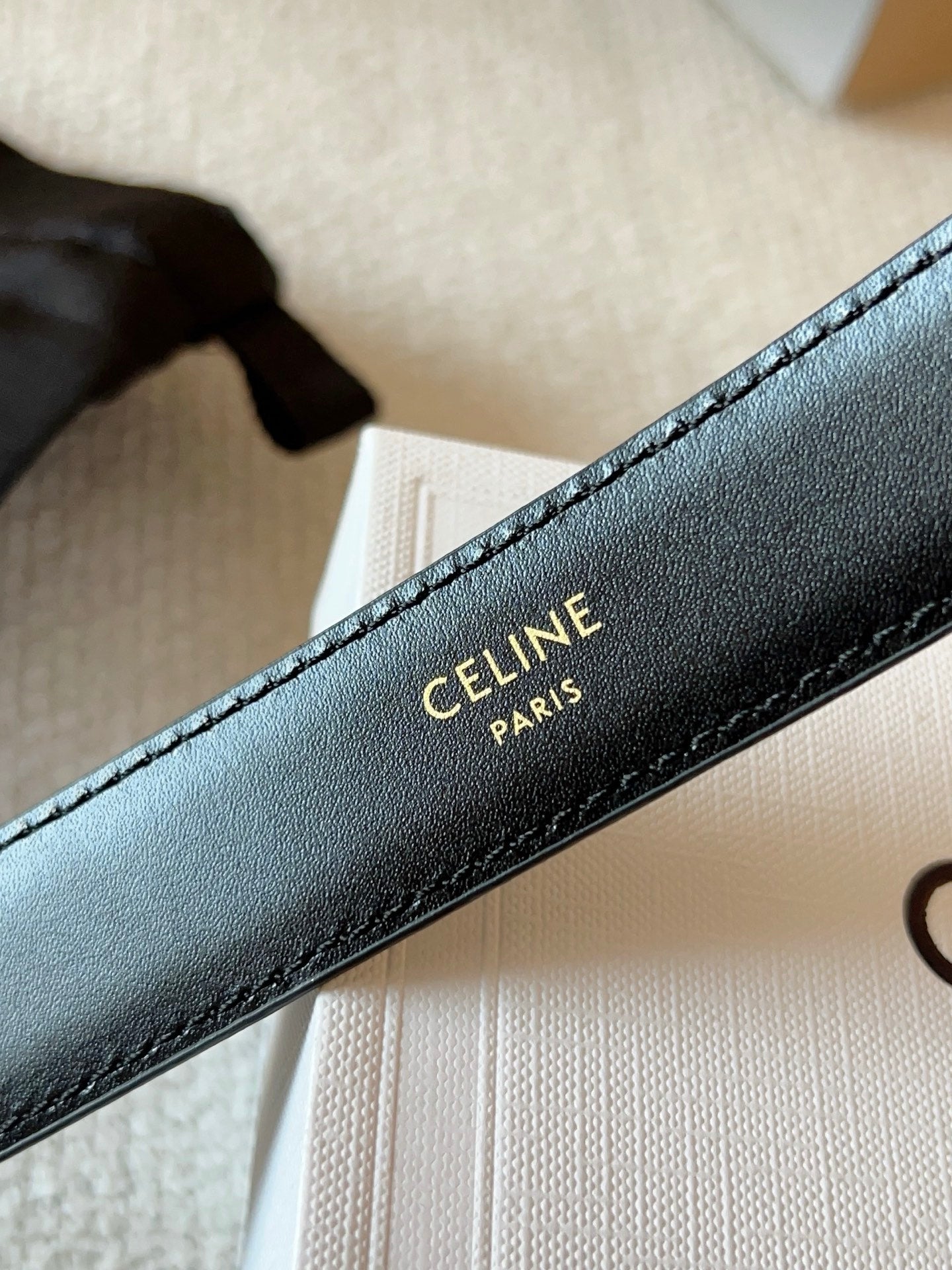 CELINE 25S BELT 25MM IN BLACK CALFSKIN GOLD HARDWARE 561796 - 26 - 28