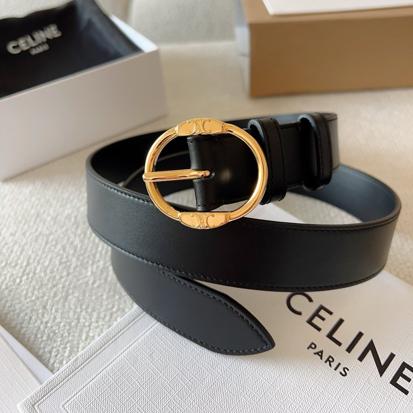 CELINE 25S SMALL 30MM WESTERN BELT IN BLACK CALFSKIN 566636 - 26 - 28