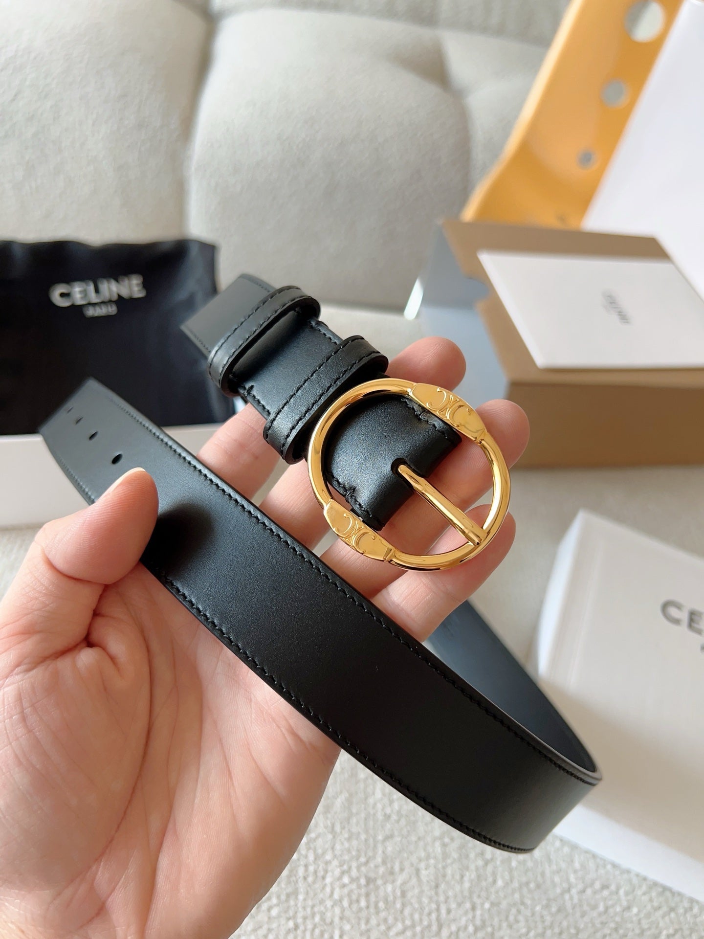 CELINE 25S SMALL 30MM WESTERN BELT IN BLACK CALFSKIN 566636 - 26 - 28