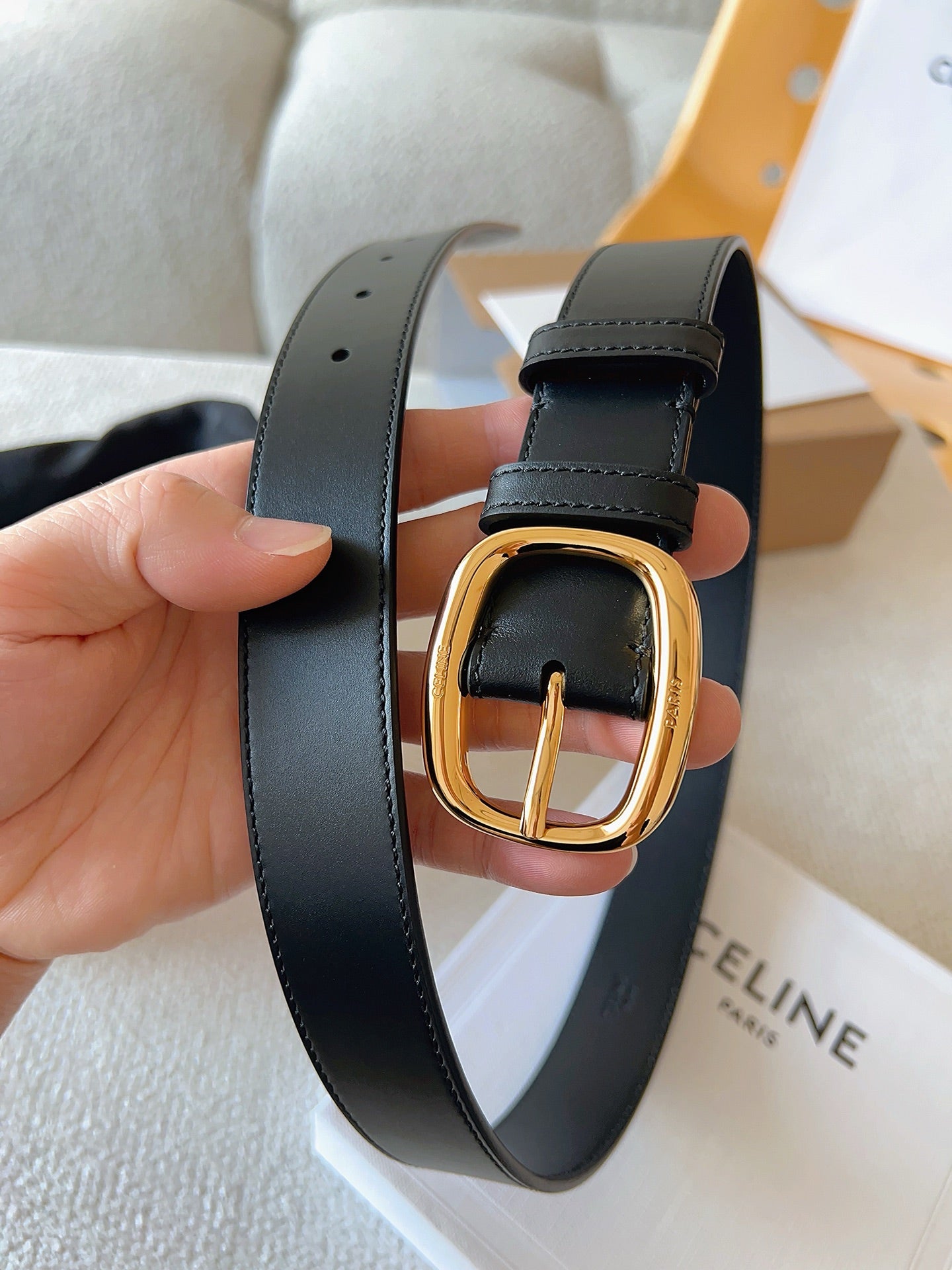 CELINE 25S SMALL 30MM WESTERN BELT IN BLACK CALFSKIN 566637 - 26 - 28