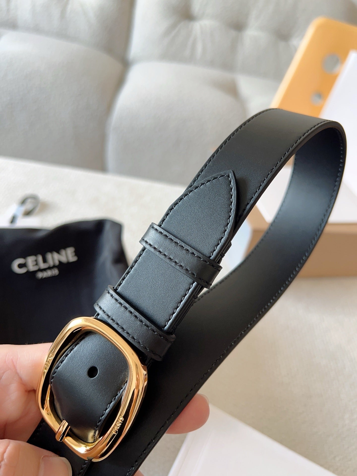 CELINE 25S SMALL 30MM WESTERN BELT IN BLACK CALFSKIN 566637 - 26 - 28